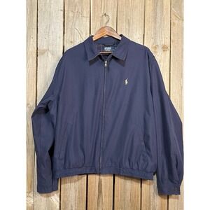 Polo Ralph Lauren Mens XL Navy Blue Harrington Jacket Windowpane Lined Full Zip